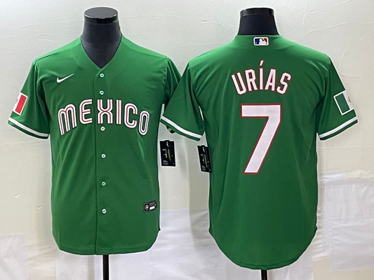 Men's 2023 World Baseball Classic #7 Julio Urias Mexico Green Jersey1