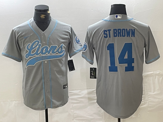 Men's Detroit Lions Amon-Ra St. Brown #14 Gray Game Player Jersey1
