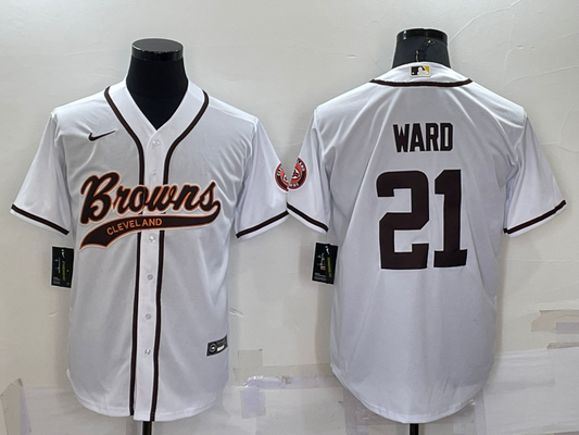 Men's Cleveland Browns Denzel Ward #21 White Game Jersey1 Joint Edition
