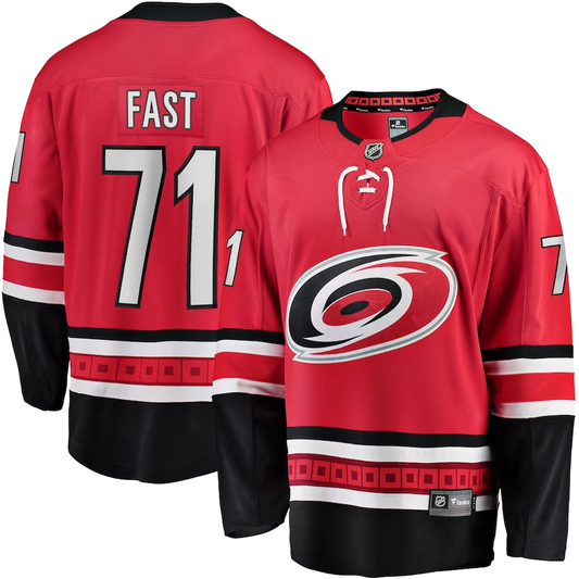 Men's Carolina Hurricanes Jesper Fast #71 Red Home Breakaway Player Jersey1