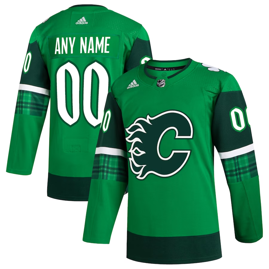 Men's Calgary Flames Kelly Green St. Patrick's Day Authentic Custom Jersey1
