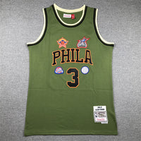 Men's Philadelphia 76ers Allen Iverson #3 Army Green 1996-97 Hardwood Classics Swingman Jersey1