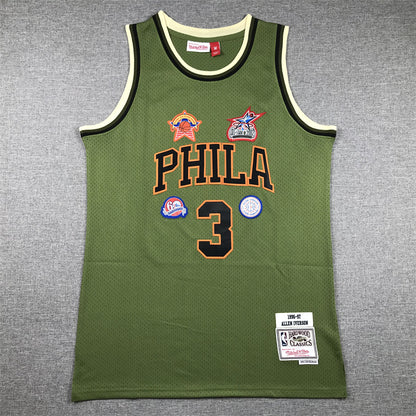 Men's Philadelphia 76ers Allen Iverson #3 Army Green 1996-97 Hardwood Classics Swingman Jersey1
