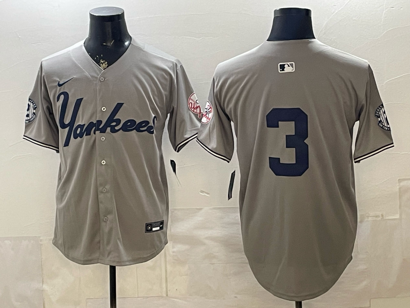 Men's New York Yankees Babe Ruth #3 Gray Stadium Jersey