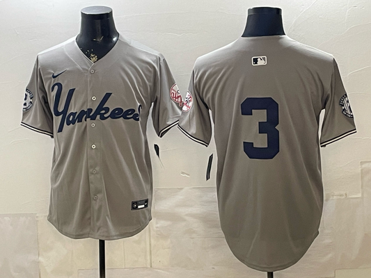 Men's New York Yankees Babe Ruth #3 Gray Stadium Jersey