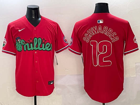 Men's Philadelphia Phillies Kyle Schwarber #12 Red Game Jersey1