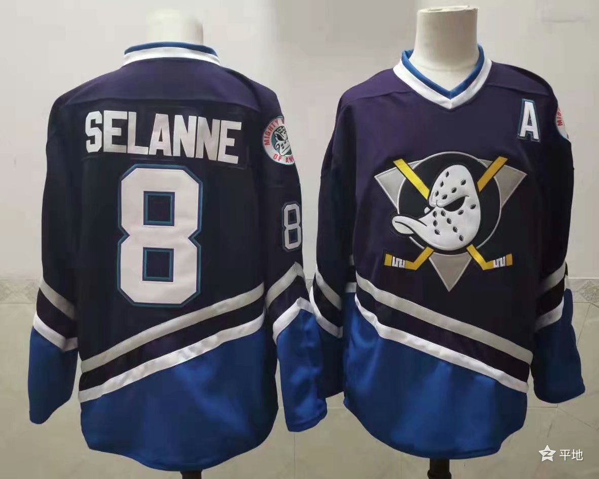 Men's Anaheim Ducks Selanne Mitchell #8 Navy Breakaway Player Jersey1