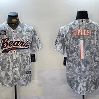Men's Chicago Bears Justin Fields #1 Arctic Camo 2024 Salute to Service Player Jersey1