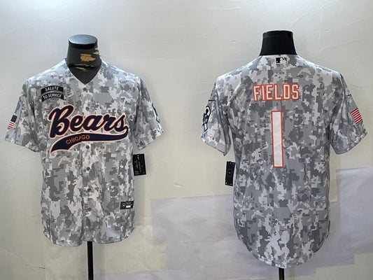 Men's Chicago Bears Justin Fields #1 Arctic Camo 2024 Salute to Service Player Jersey1