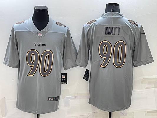 Men's Pittsburgh Steelers T.J. Watt #90 Gray Atmosphere Fashion Game Jersey1