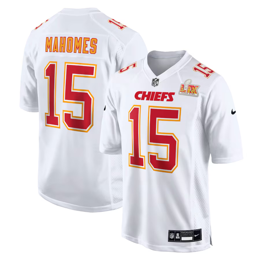 Men's Kansas City Chiefs Patrick Mahomes #15 Tundra White Super Bowl LIX Fashion Game Jersey1