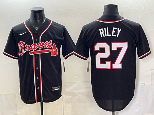 Men's Atlanta Braves Austin Riley #27 Fashion Replica Black Out Jersey