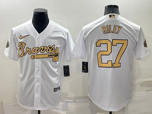 Men's Atlanta Braves Austin Riley #27 White Stitched Jersey1