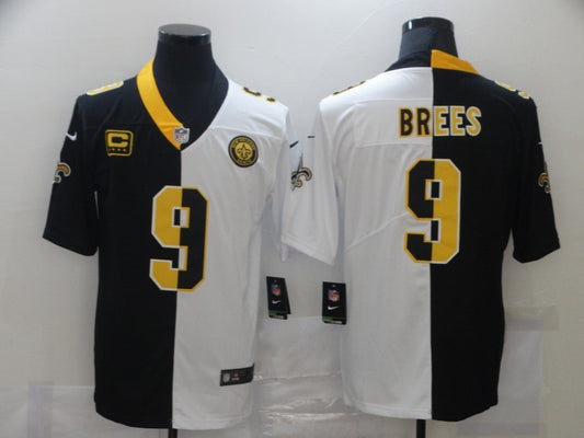Men's New Orleans Saints Drew Brees #9 Black/White Game Jersey1