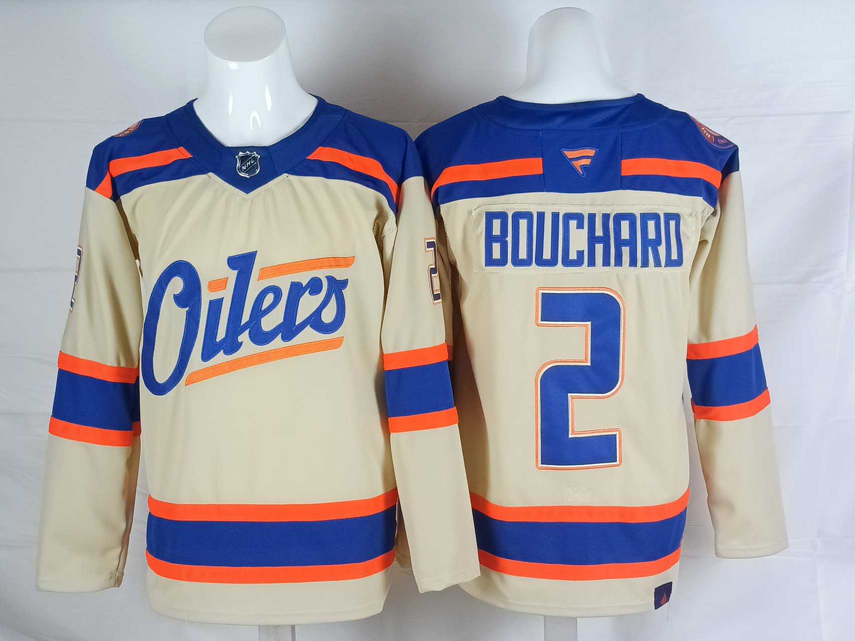 Men's Edmonton Oilers Evan Bouchard #2 Light Beige Premium Player Jersey
