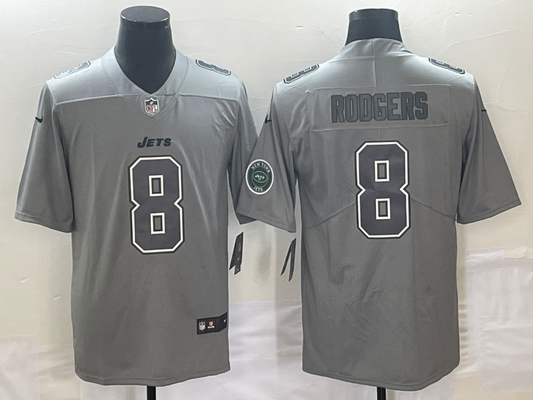 Men's New York Jets Aaron Rodgers #8 Heather Gray Atmosphere Fashion Game Jersey1