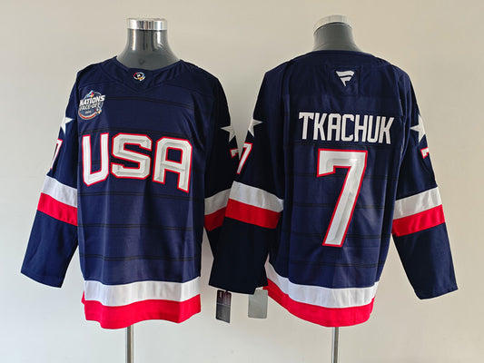 Men's United States 2025 4 Nations Face-Off Brady Tkachuk #7 Navy Breakaway Jersey