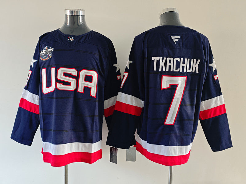 Men's United States 2025 4 Nations Face-Off Brady Tkachuk #7 Fanatics Navy Breakaway Jersey
