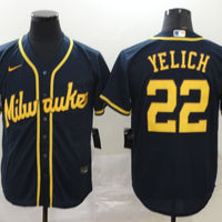 Men's Milwaukee Brewers Christian Yelich #22 Navy Player Jersey1
