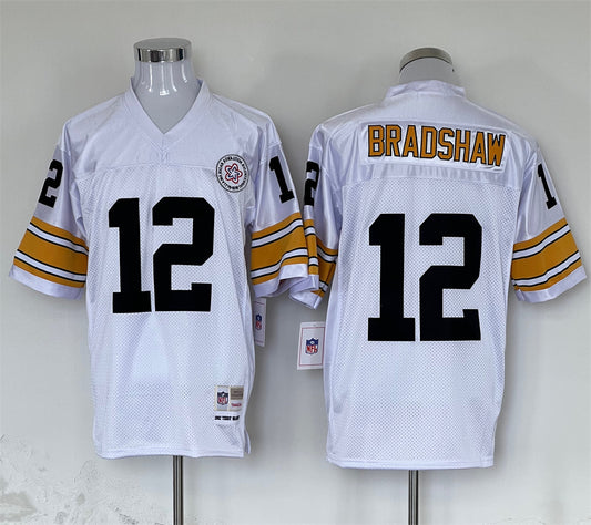 Men's Pittsburgh Steelers Terry Bradshaw Mitchell & Ness White Legacy Replica Jersey1