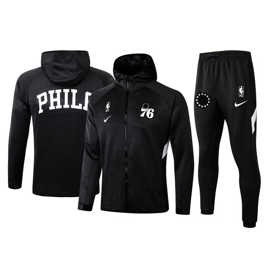 Men's Philadelphia 76ers Black 2019/20 Showtime Full-Zip Therma Flex Performance Hoodie