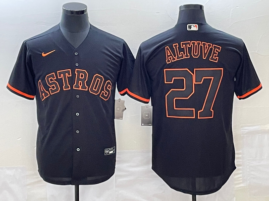Men's Houston Astros Jose Altuve #27 Black Authentic Game Jersey1