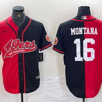 Men's San Francisco 49ers Joe Montana #16 Red/Black Game Player Jersey1 Joint Edition