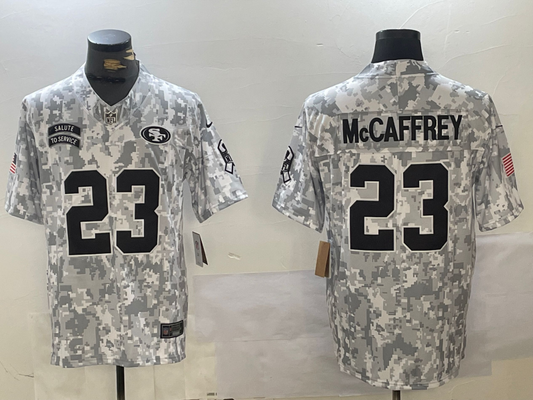 Men's San Francisco 49ers Christian McCaffrey #23 Arctic Camo 2024 Salute to Service Limited Jersey1