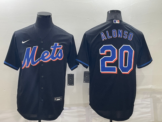 Men's New York Mets Pete Alonso #20 Black Replica Baseball Jersey1