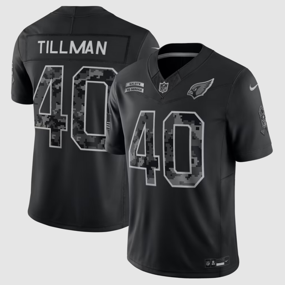 Men's Arizona Cardinals Pat Tillman #40 Black 2026 Salute to Service Retired Player Stitched Limited Jersey