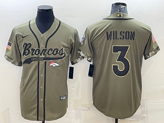Men's Denver Broncos Russell Wilson #3 Olive 2022 Salute To Service Limited Jersey1 Joint Edition