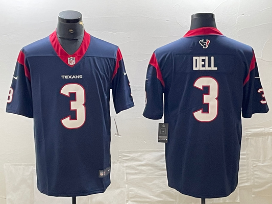 Men's Houston Texans Tank Dell #3 Navy Player Game Jersey1