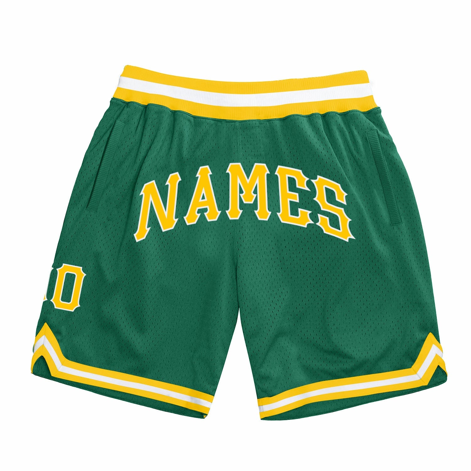 Custom Kelly Green Gold White Basketball Shorts