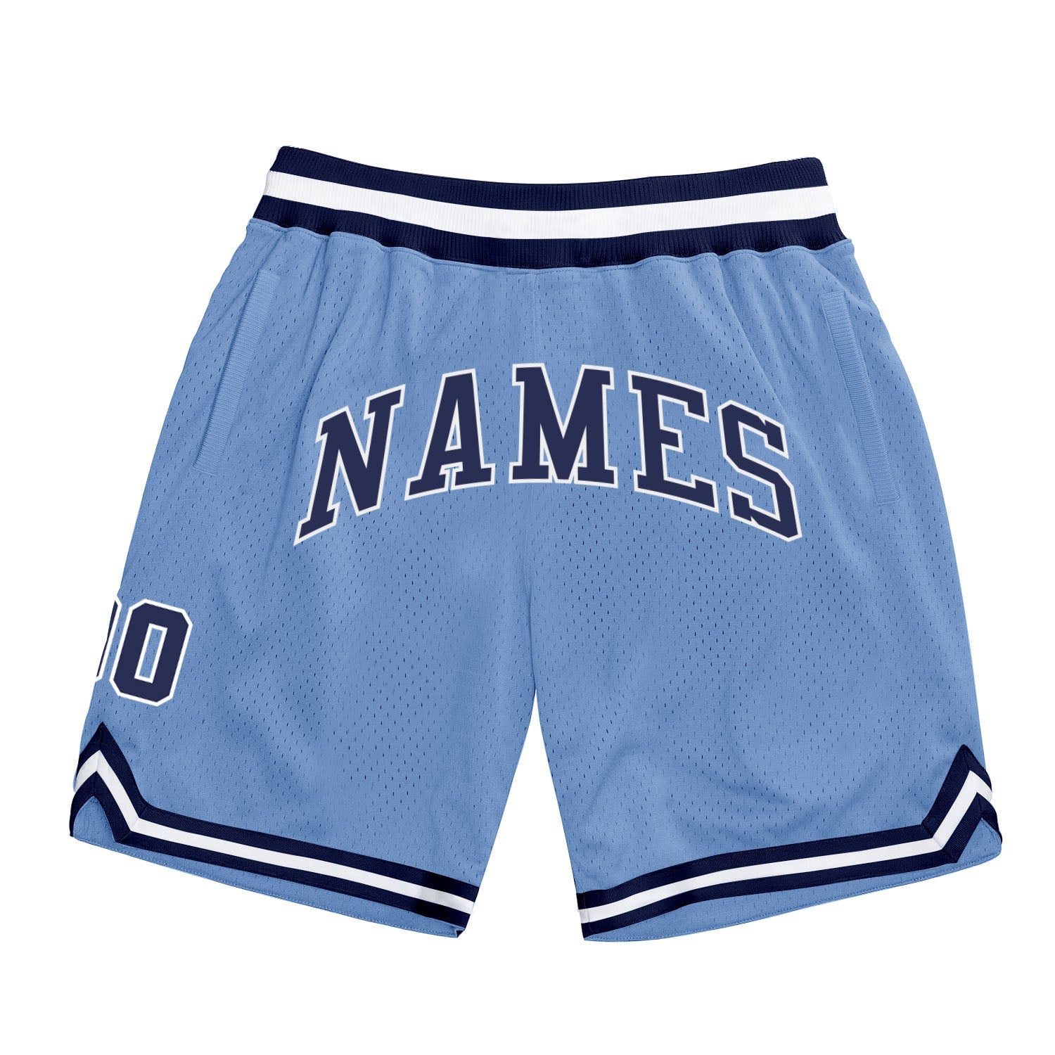 Custom Light Blue Navy White Basketball Shorts