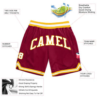 Custom Maroon White Gold Basketball Shorts - 2