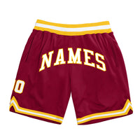 Custom Maroon White Gold Basketball Shorts