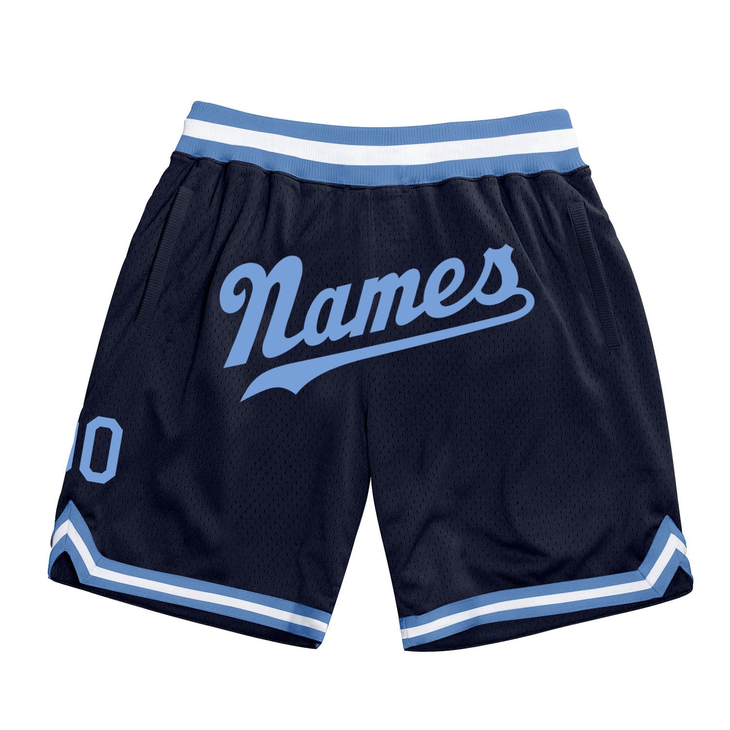 Custom Navy Light Blue White Basketball Shorts