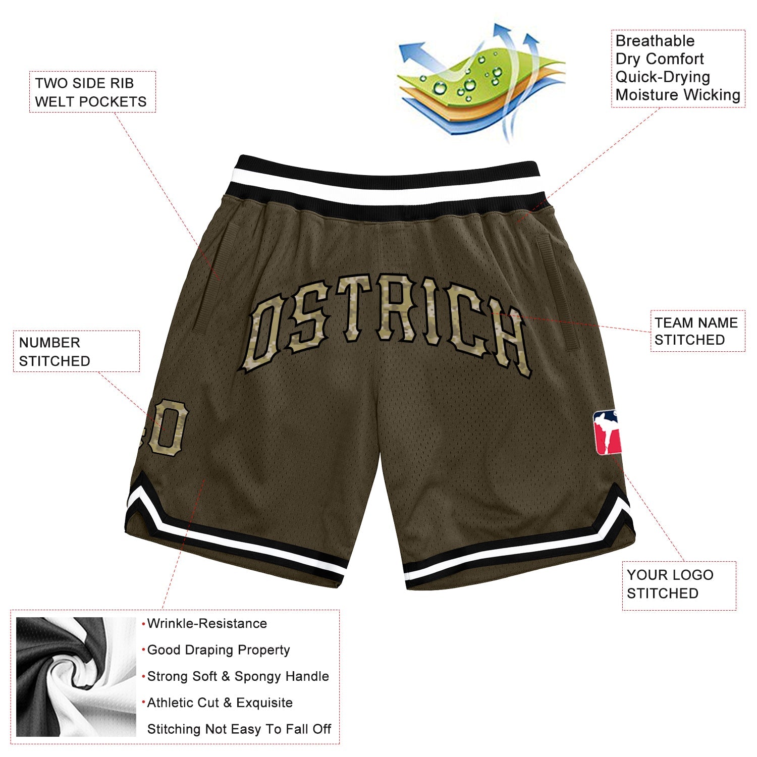 Custom Olive Camo Black Salute To Service Basketball Shorts - 2