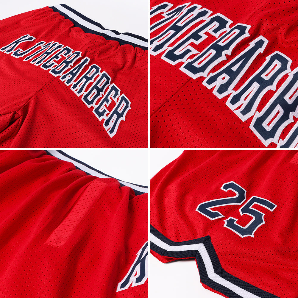 Custom Red Navy White Basketball Shorts - 4