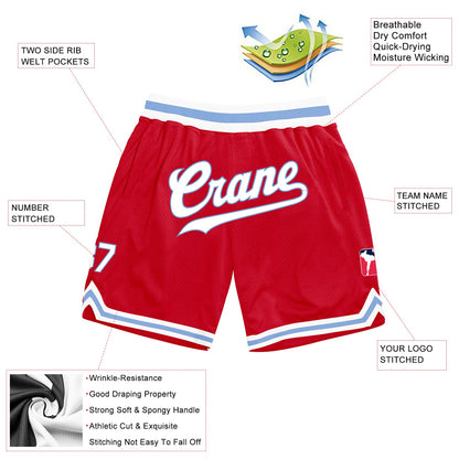Custom Red White-Light Blue Authentic Throwback Basketball Shorts