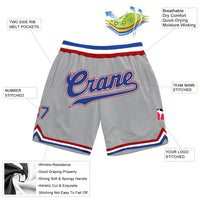 Custom Silver Gray Royal Red Basketball Shorts - 2