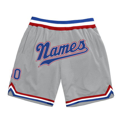 Custom Silver Gray Royal-Red Authentic Throwback Basketball Shorts